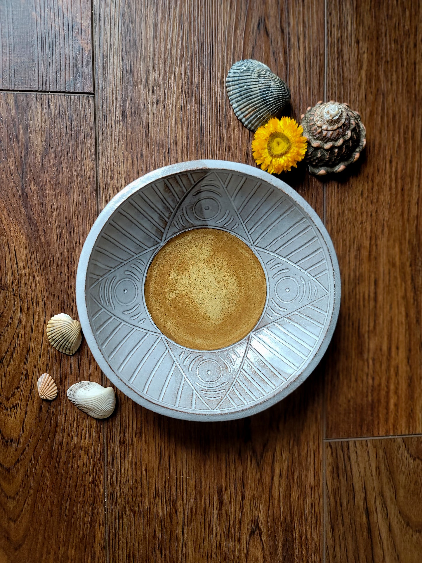 Stoneware Taino Inspired Bowl | Hand Carved Ceramic Bowl