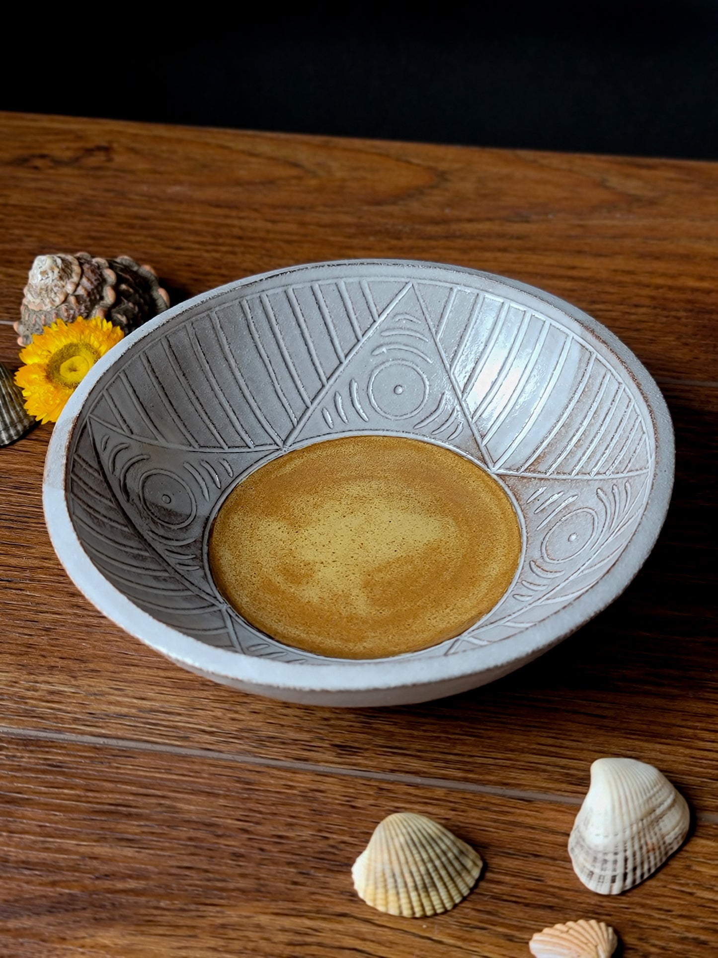 Stoneware Taino Inspired Bowl | Hand Carved Ceramic Bowl