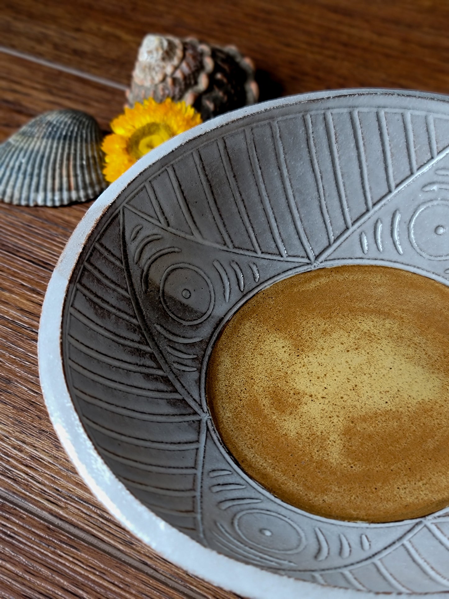 Stoneware Taino Inspired Bowl | Hand Carved Ceramic Bowl