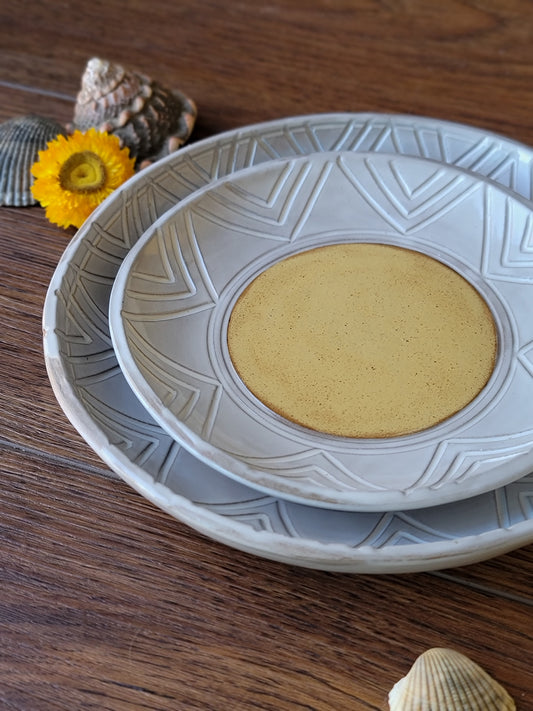 Taino Inspired Plate Set | Hand Carved Ceramic Plate Set